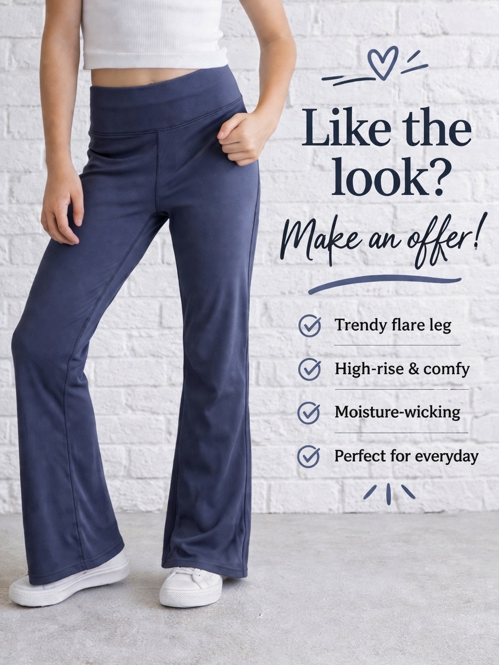 GAP Teen Flare Leggings Size 8 Teen Blue High Rise Yoga Pants Stretch Athleisure
